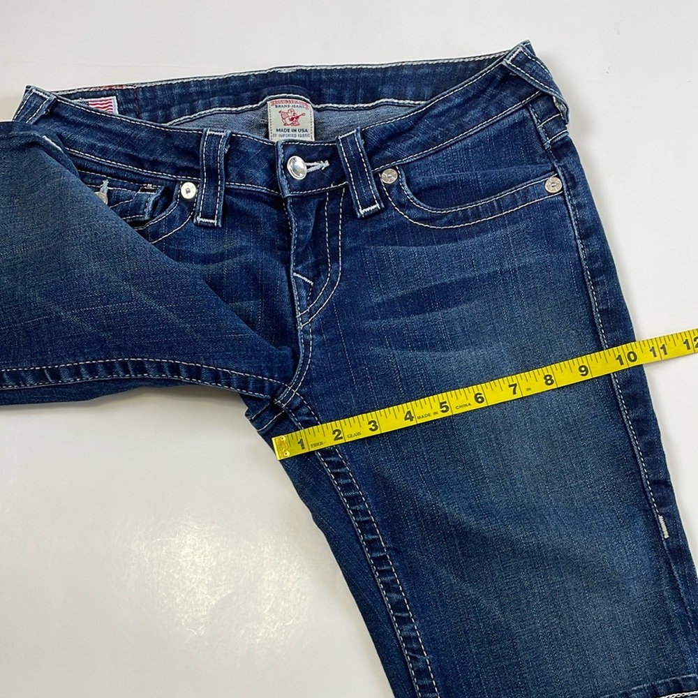 True Religion Sophie Denim Capri Low Rise Size 29 Cuffed Bermuda Button Stone - Picture 15 of 16